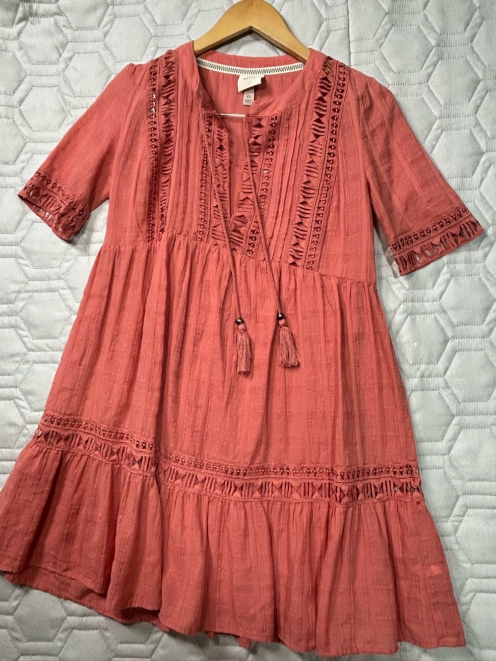 Knox Rose Coral Lace-Trim Tassel Boho Dress for Girls